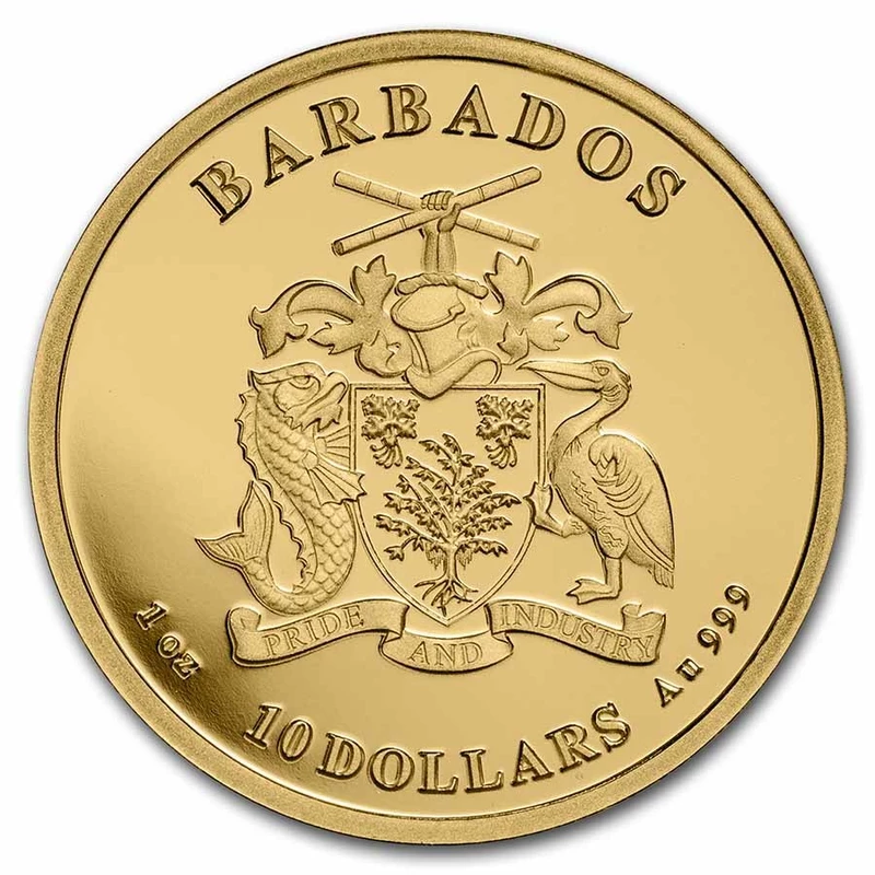 Moneta d'oro Barbados Octopus 2023, 31,1 grammi di oro puro (0,999 proof) Monete da collezione