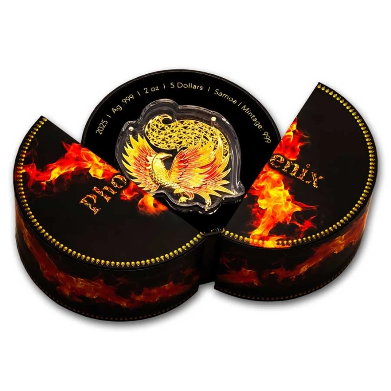 Samoa: moneta d'argento Phoenix 2025 colorata e dorata da 2 oncia Monete da collezione