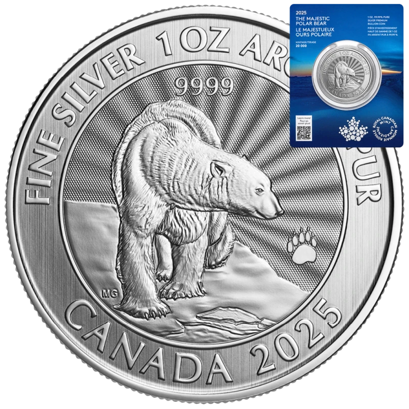 Canada: moneta d'argento The Majestic Polar Bear 2025 1 oncia Monete da collezione