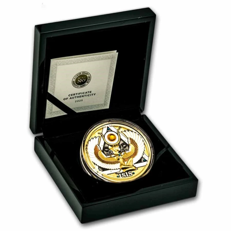 Cameroun : pièce d'argent Isis 2025 haut relief doré 5 oz Pièces de collection