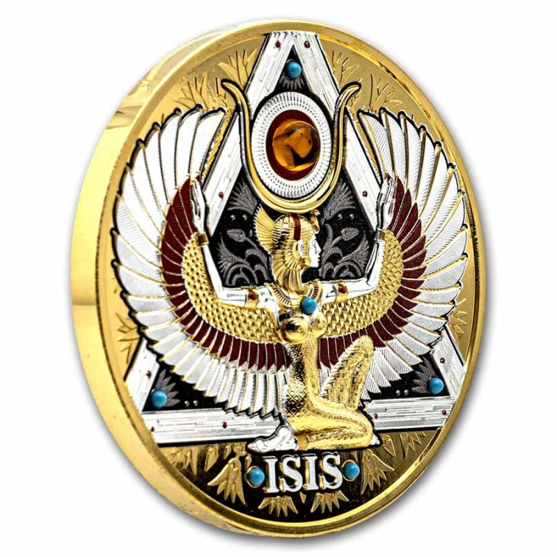 Cameroun : pièce d'argent Isis 2025 haut relief doré 5 oz Pièces de collection