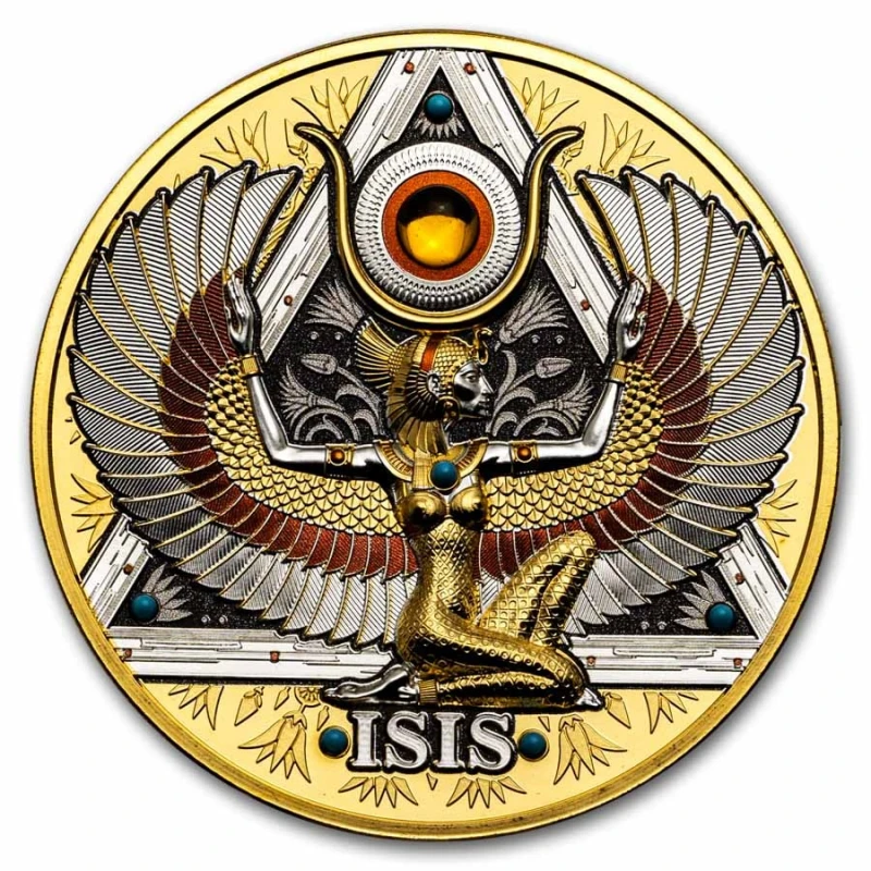 Cameroon: silver coin Isis 2025 high relief gilded 5 oz Collectible coins