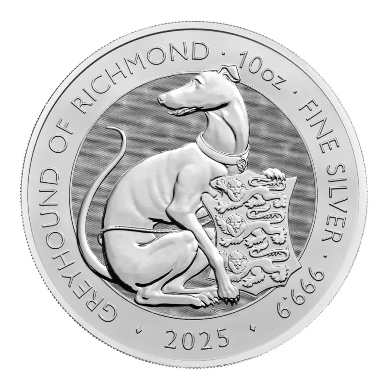 Royaume-Uni : pièce d'argent Lévrier de Richmond 2025 10 oz Pièces de collection