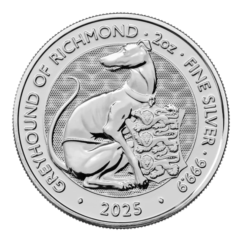 Moneta d'argento del Regno Unito Le bestie reali dei Tudor Levriero di Richmond 2025 2 oncia Monete da collezione