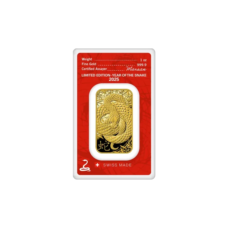Barre d'or suisse Année du serpent 2025 1 once Pièces de collection