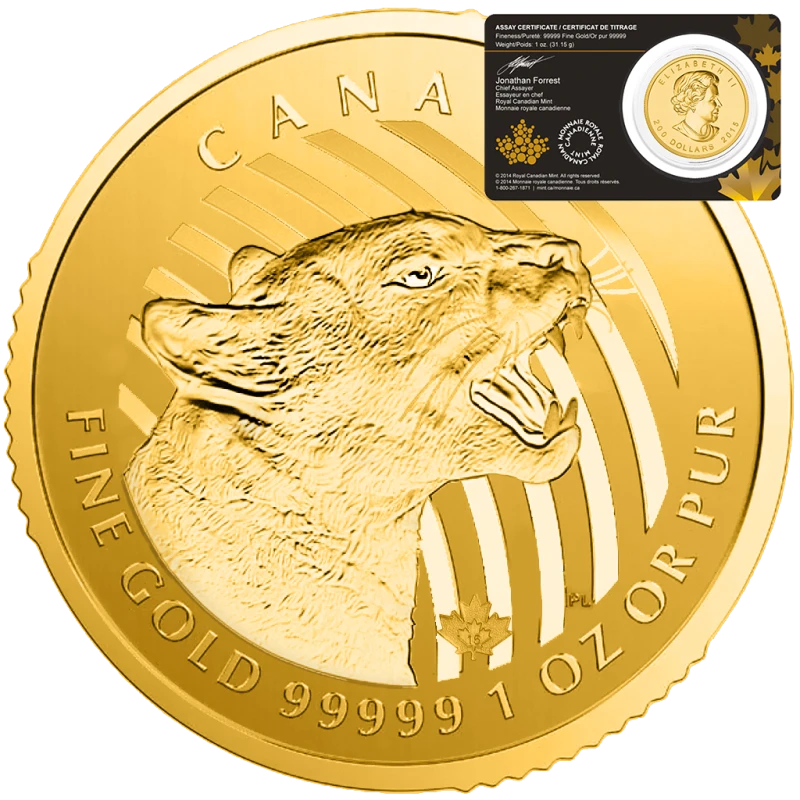 Золотая монета Канады Рычащая Пума (в блистере) 2015 1 oz Collectible coins