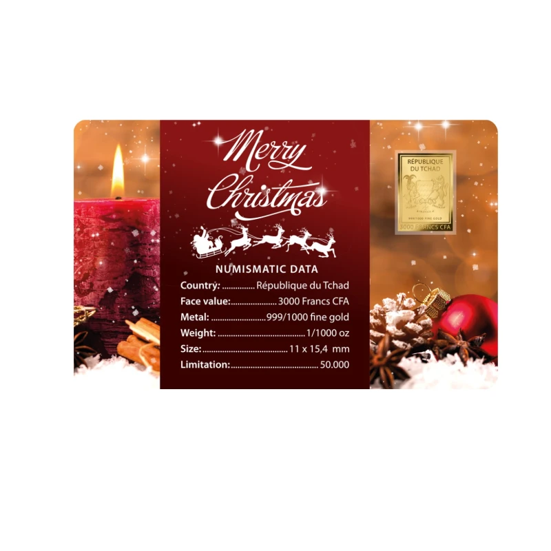 Chad: Goldmünze Merry Christmas Candle 1/1000 oz Sammlermünzen