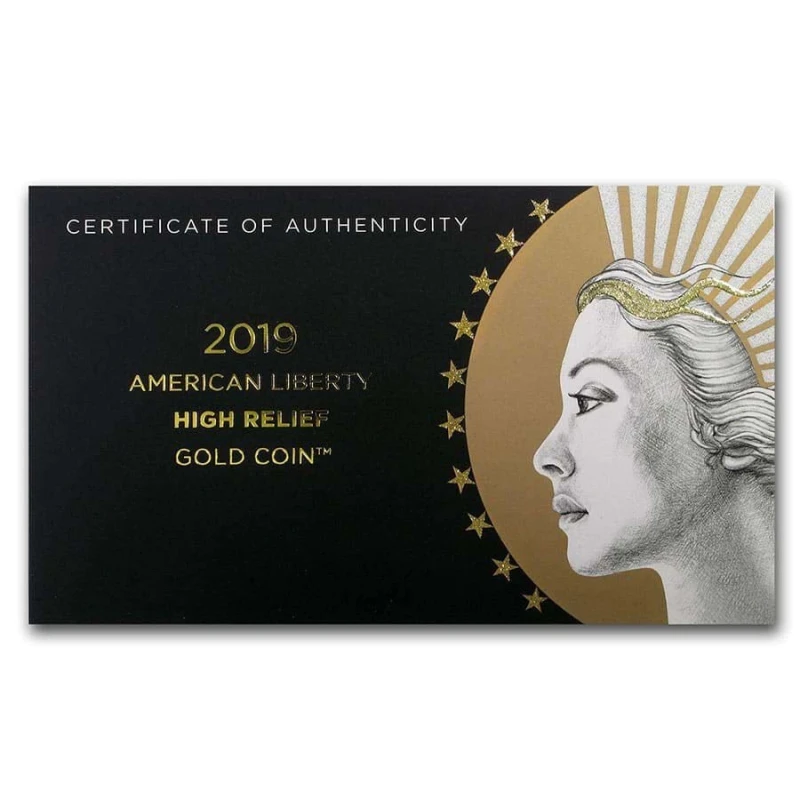 États-Unis : pièce d'or American Liberty 2019 Belle Épreuve en haut relief 1 once Pièces de collection