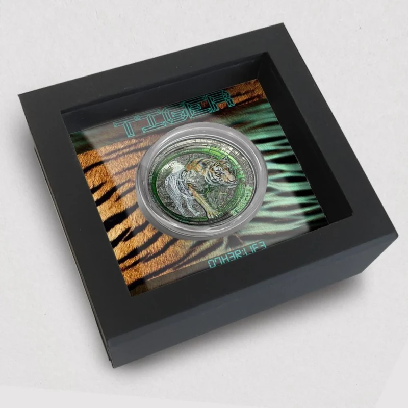 Cook-Inseln: Silbermünze Tiger 2025 Black Proof 3 Unzen Sammlermünzen