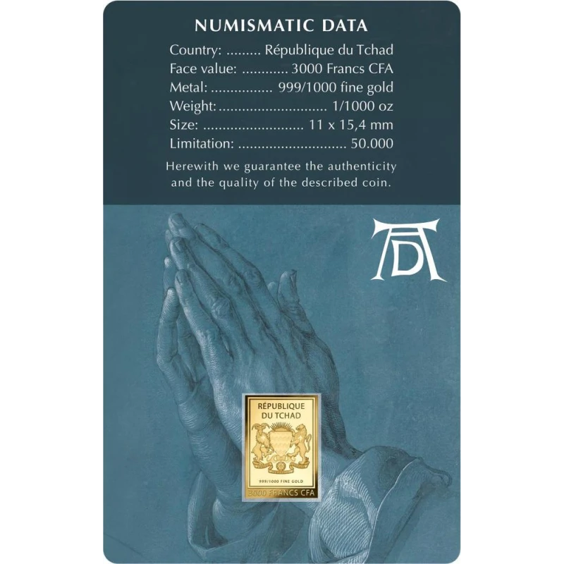 Tschad: Goldmünze Praying Hands 1/1000 oz Sammlermünzen