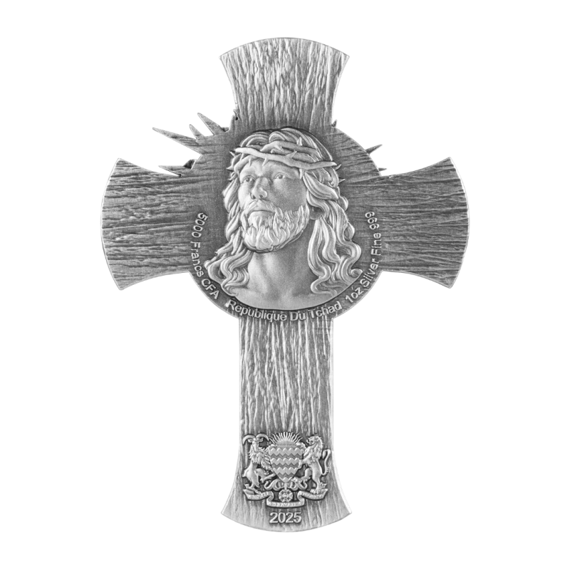 Tschad: Silbermünze Jesus Kreuz 2025 1 oz Sammlermünzen