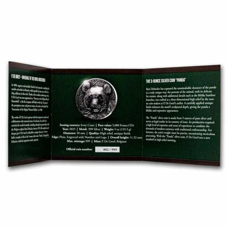 Côte d'Ivoire : pièce en argent Panda 2025 5 oz Pièces de collection