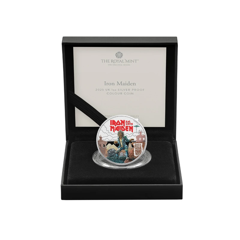 UK: Silbermünze Iron Maiden 2025 Polierte Platte koloriert 1 Unze Sammlermünzen