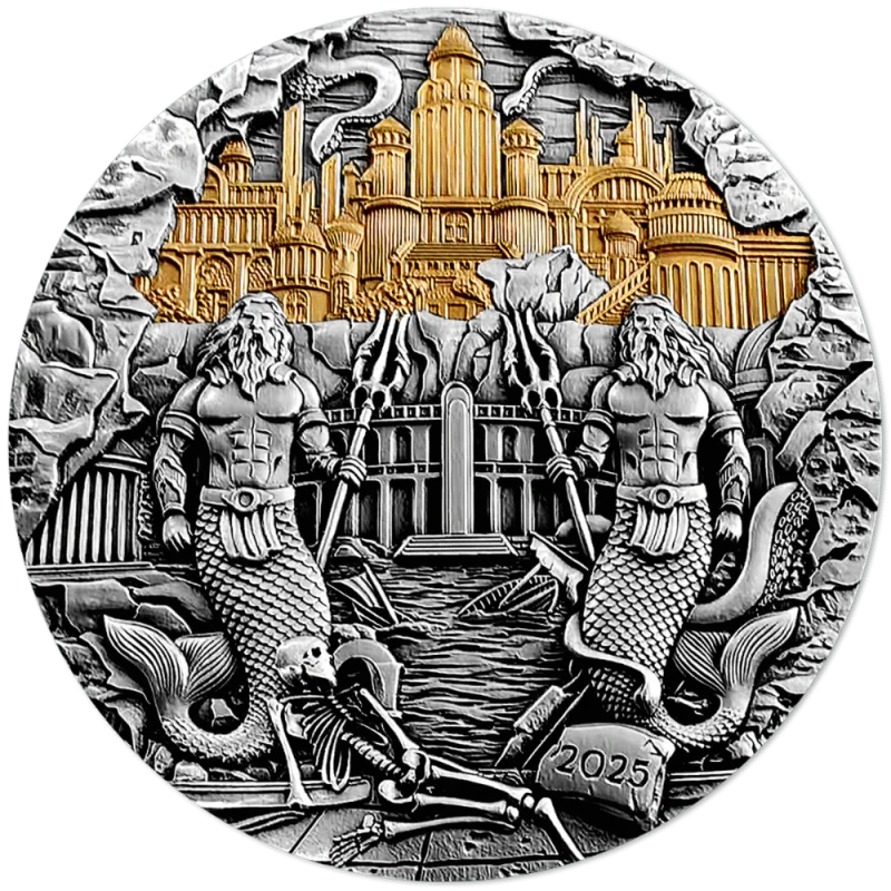 Samoa: Silbermünze Atlantis 2025 vergoldet 5 oz Sammlermünzen