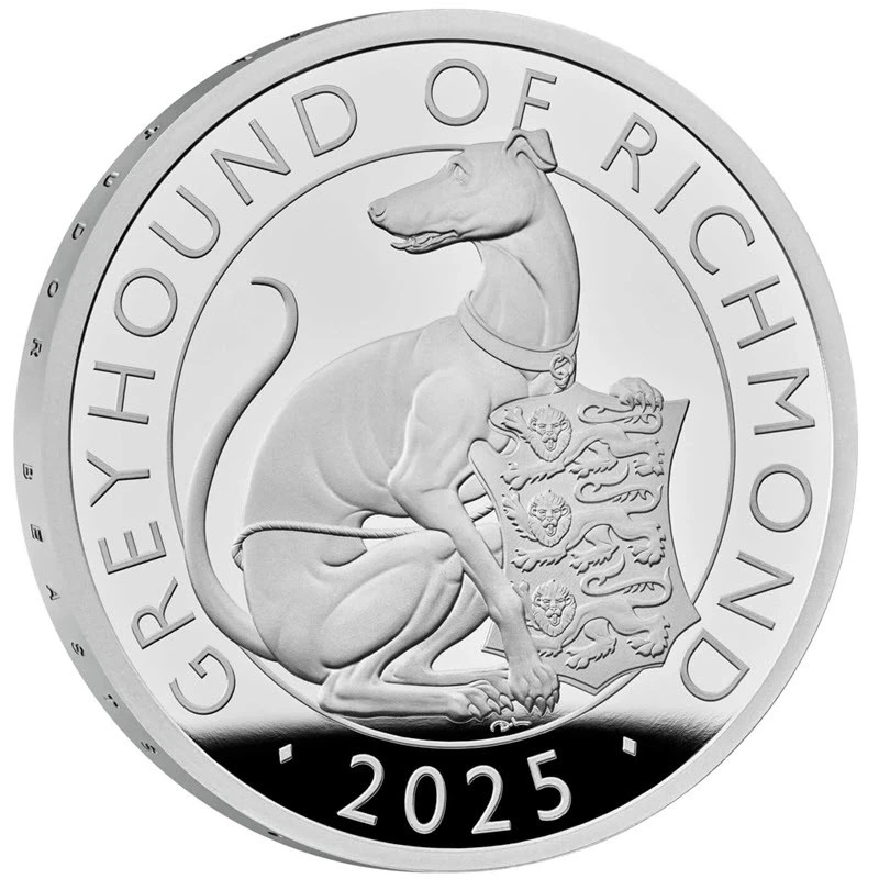 Moneta d'argento del Regno Unito The Tudor Beasts White Greyhound of Richmond 2025 Proof 1 oncia Monete da collezione
