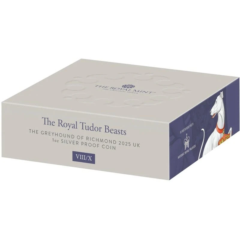 Vereinigtes Königreich Silbermünze The Tudor Beasts White Greyhound of Richmond 2025 polierte Platte 1 oz Sammlermünzen