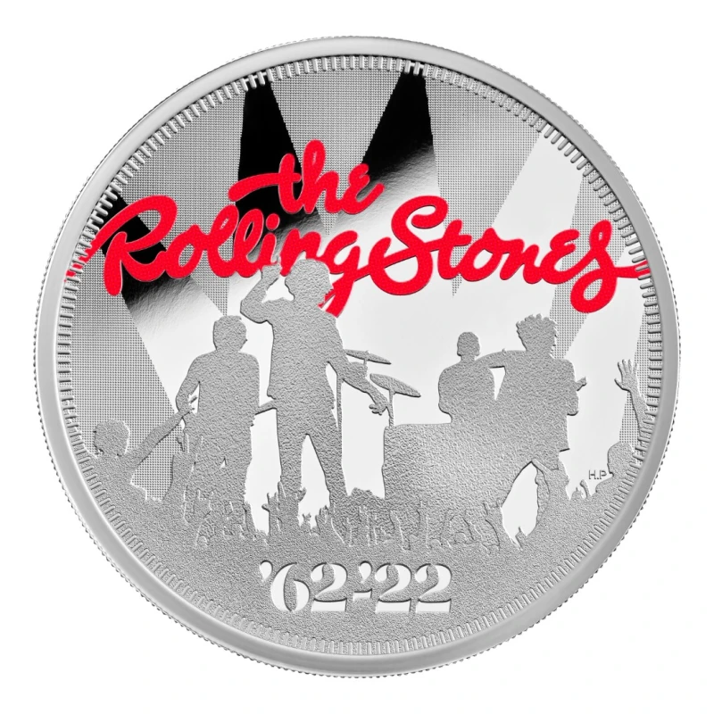 Regno Unito: moneta d'argento The Rolling Stones 2022 Proof colorata da 1 oncia Monete da collezione