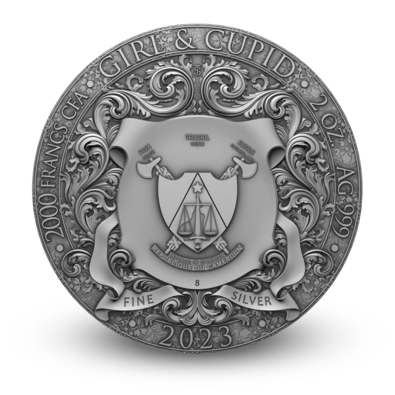 Kamerun: Silbermünze Mädchen und Amor 2023 2 oz Sammlermünzen