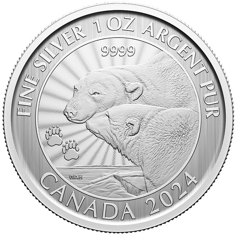 Canada : pièce d'argent The Majestic Polar Bear 2024 1 once Pièces de collection