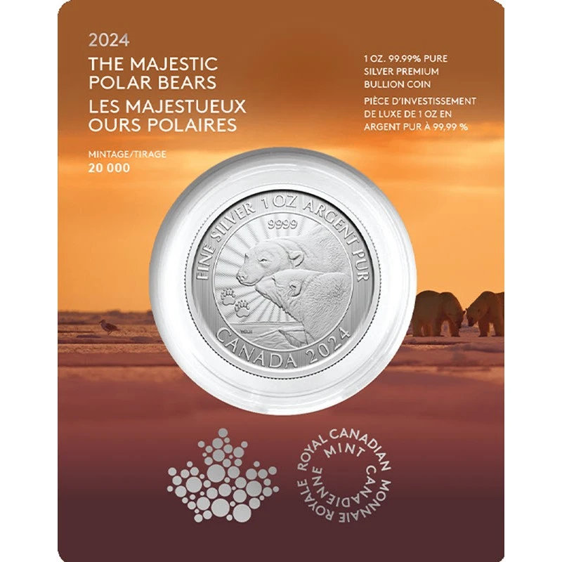 Canada : pièce d'argent The Majestic Polar Bear 2024 1 once Pièces de collection