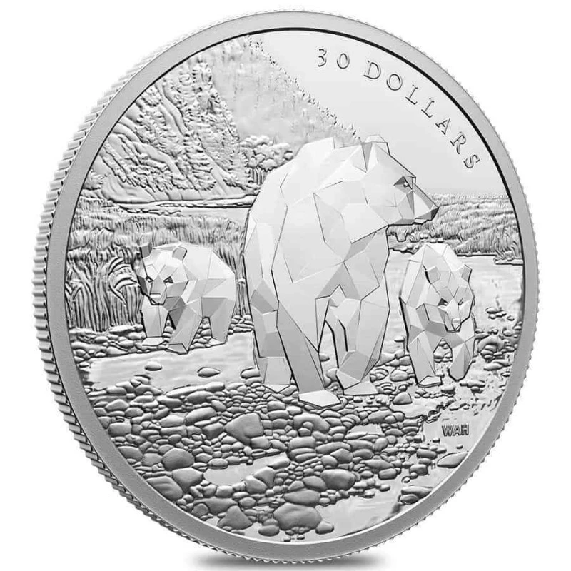 Kanada: Silbermünze Grizzly Bären 2023 polierte Platte 2 oz Sammlermünzen