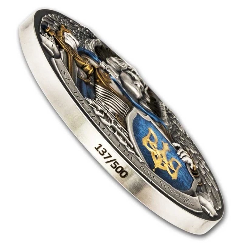 Niue: moneta d'argento San Michele Arcangelo 2024 colorata da 5 oncia Monete da collezione