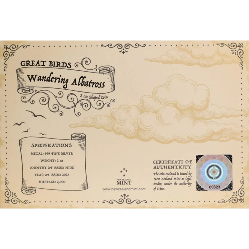 Niue: Silbermünze Wanderalbatros 2023 polierte Platte 2 oz Sammlermünzen