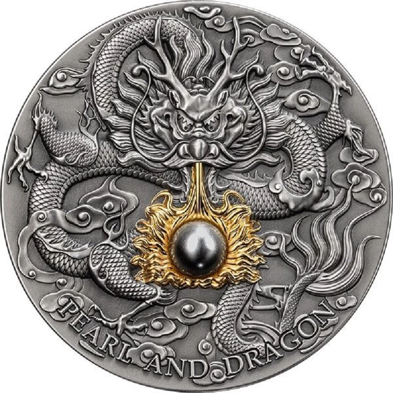 Niue : pièce en argent Perle noire et dragon 2023 2 Once Pièces de collection