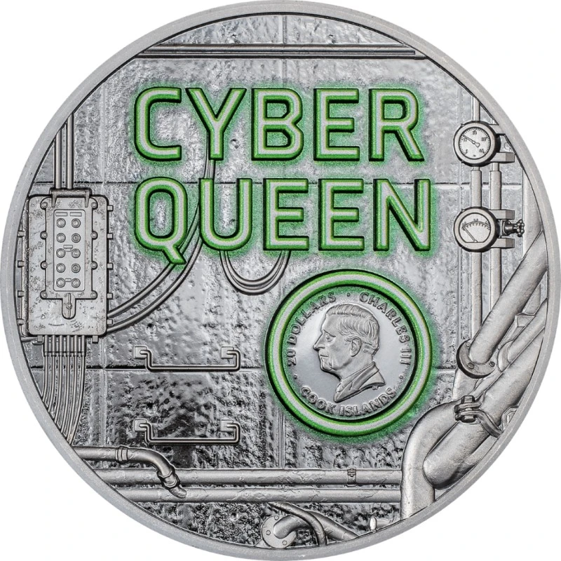 Cookinseln: Silbermünze Resurrection of the Cyber Queen 2024 Black Proof koloriert 3 Unzen Sammlermünzen