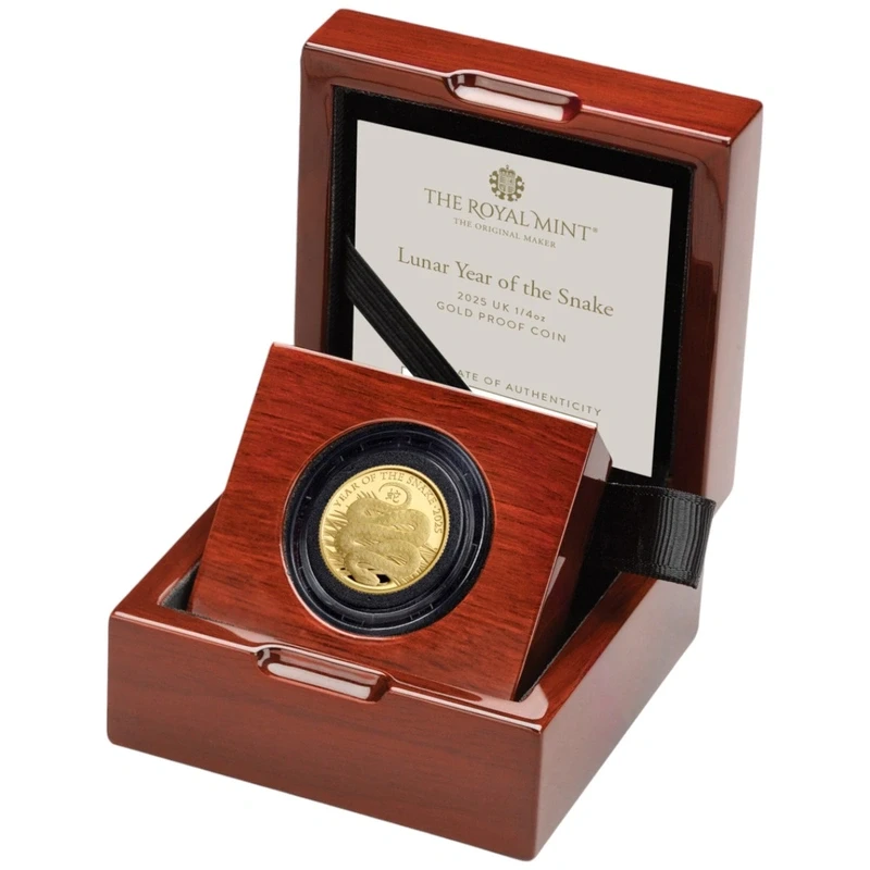 Royaume-Uni Pièce d'or Année du serpent 2025 Belle Épreuve 1/4 once Pièces de collection