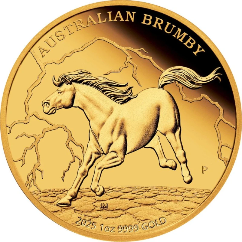Australien Goldmünze Brumby 2025 polierte Platte 1 Unze Sammlermünzen
