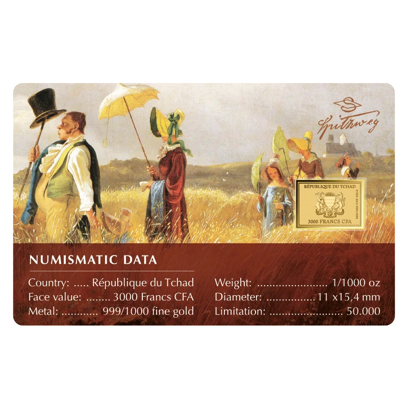 Tschad Goldmünze Carl Spitzweg Sonntagsruhe 1/1000 Unze  Sammlermünzen
