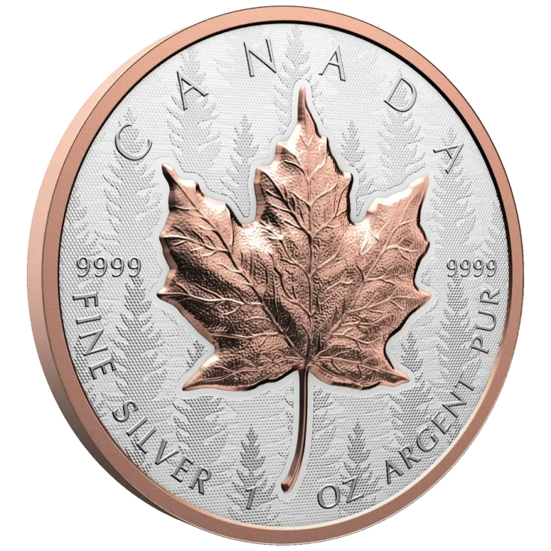 Pièce de monnaie Canada en argent Feuille d'érable 2025 plaquée or rose 1 once Pièces de collection