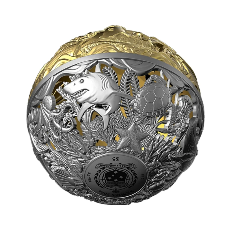 Moneta d'argento Samoa Mare e Superficie 2026 Dorato 2 oncia Monete da collezione