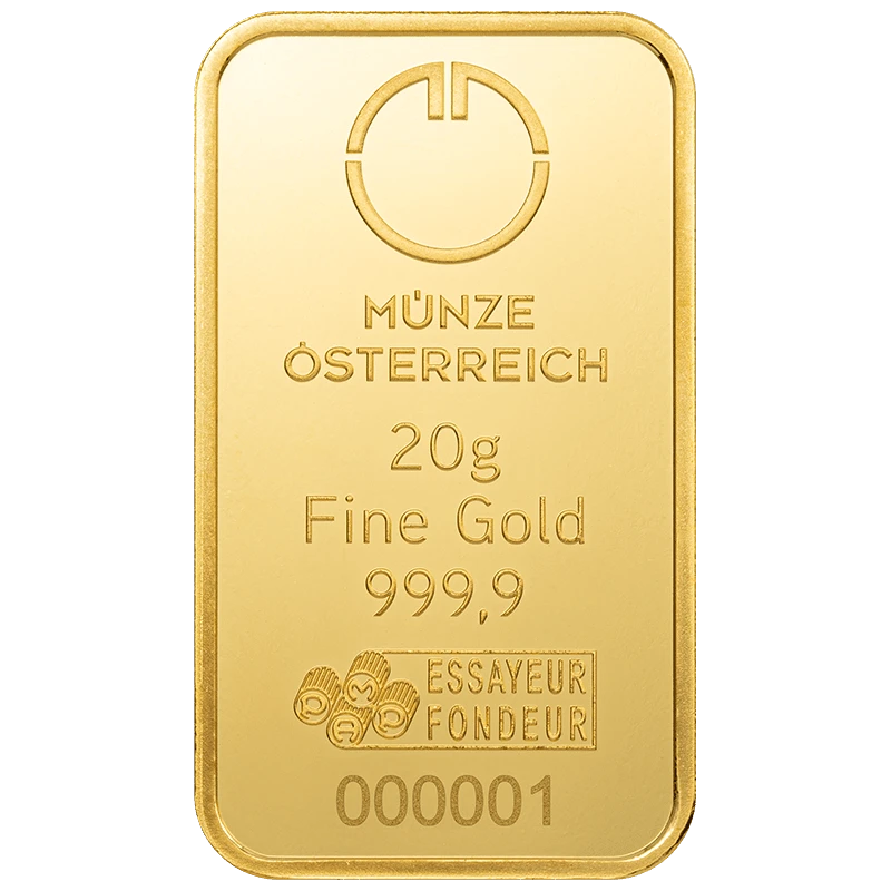 Monnaie autrichienne Barre d'or de 20 g (0,9999) Lingots d'investissement