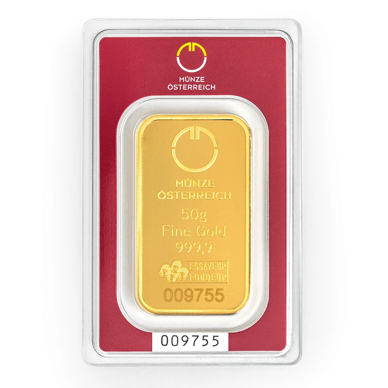 Monnaie autrichienne Barre d'or de 50 g (0,9999) Lingots d'investissement